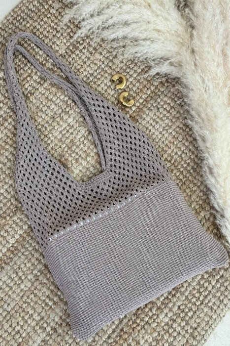 ONE COLOR CROCHET BEACH WOMEN BAG LIGHT BROWN/KAZB - 1