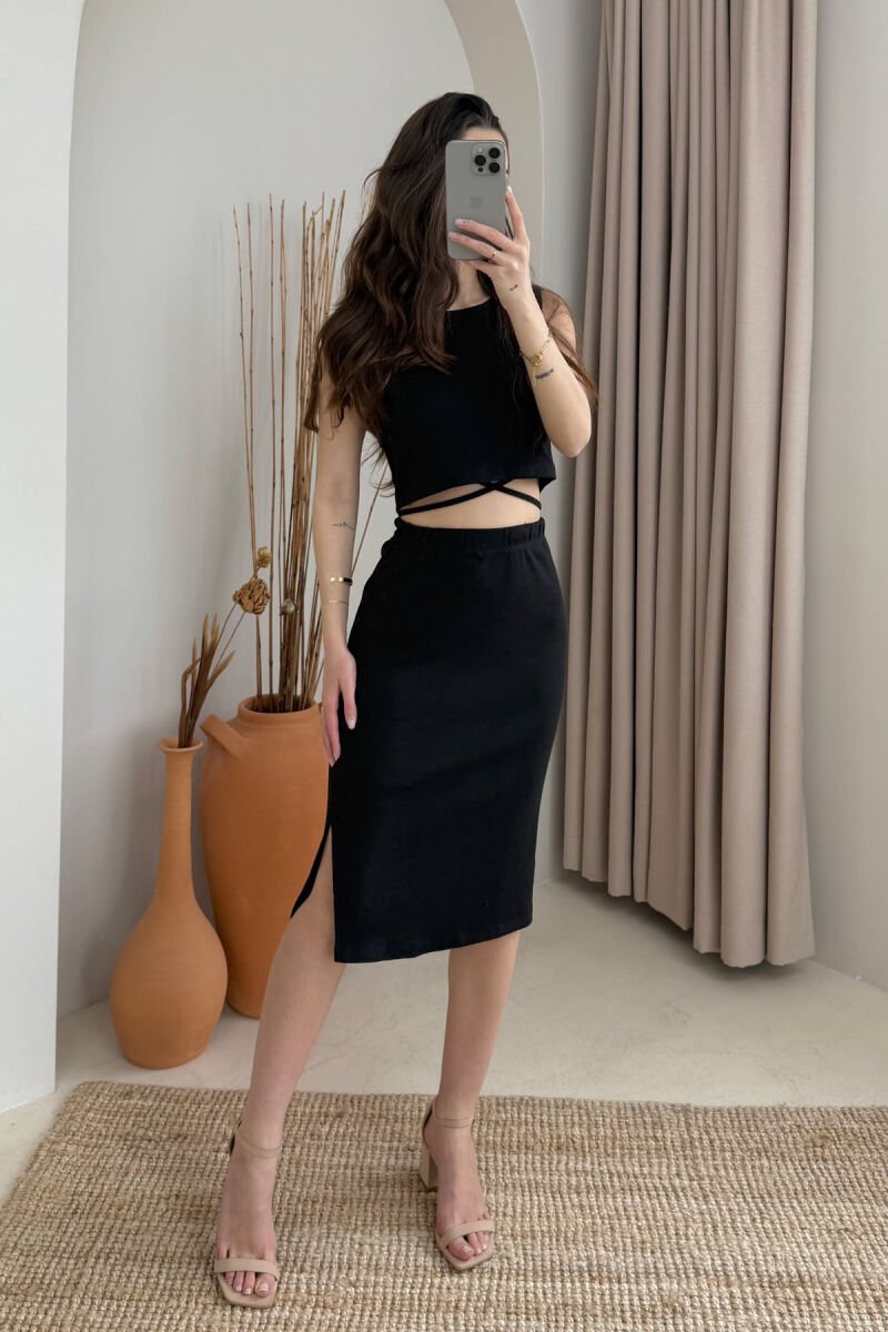 ONE COLOR CROP & SKIRT WOMEN SET BLACK/ E ZEZE - 1