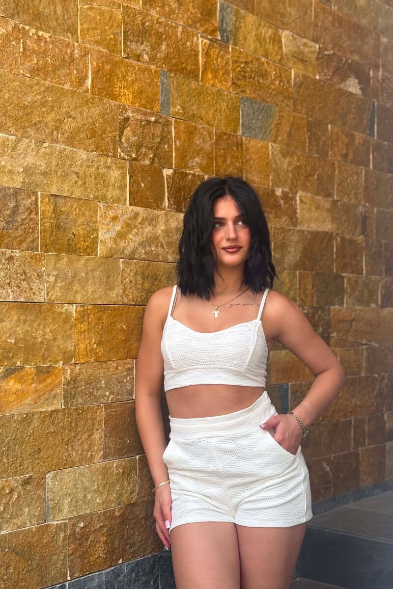 ONE COLOR CROP TOP + SHORTS WOMAN SET WHITE-E BARDHE - 4