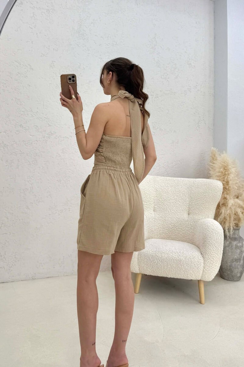 ONE COLOR CROP TOP + SHORTS WOMEN SET BEIGE/BEZHE - 5