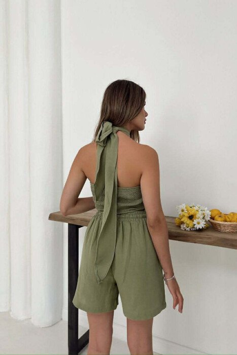 ONE COLOR CROP TOP + SHORTS WOMEN SET OLIVE/ULLI - 2