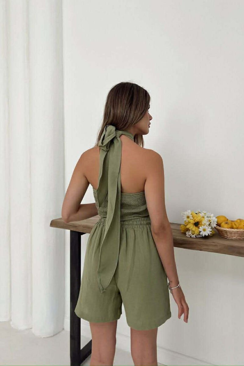 ONE COLOR CROP TOP + SHORTS WOMEN SET OLIVE/ULLI - 2