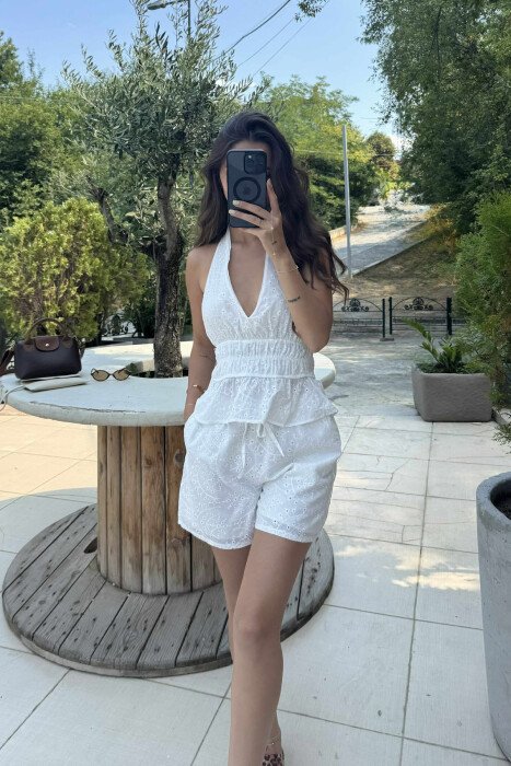 ONE COLOR CROP TOP+ SHORTS WOMEN SET WHITE-E BARDHE - 5
