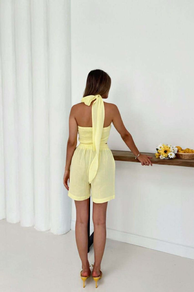 ONE COLOR CROP TOP + SHORTS WOMEN SET YELLOW/E VERDHE - 3
