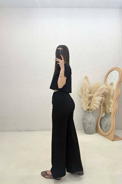 ONE COLOR CROP TOP T-SHIRT+ TROUSERS WOMAN SET BLACK/ E ZEZE - 4