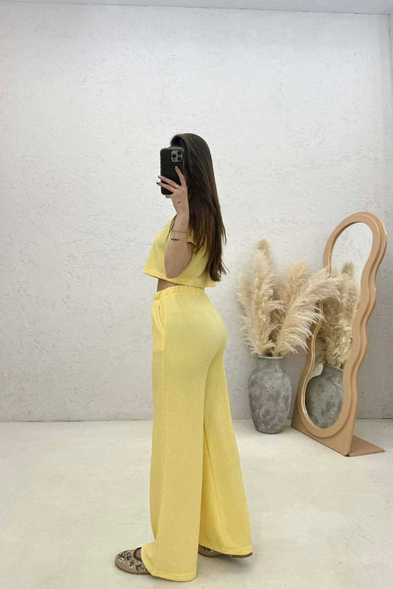 ONE COLOR CROP TOP T-SHIRT+ TROUSERS WOMAN SET YELLOW/E VERDHE - 2