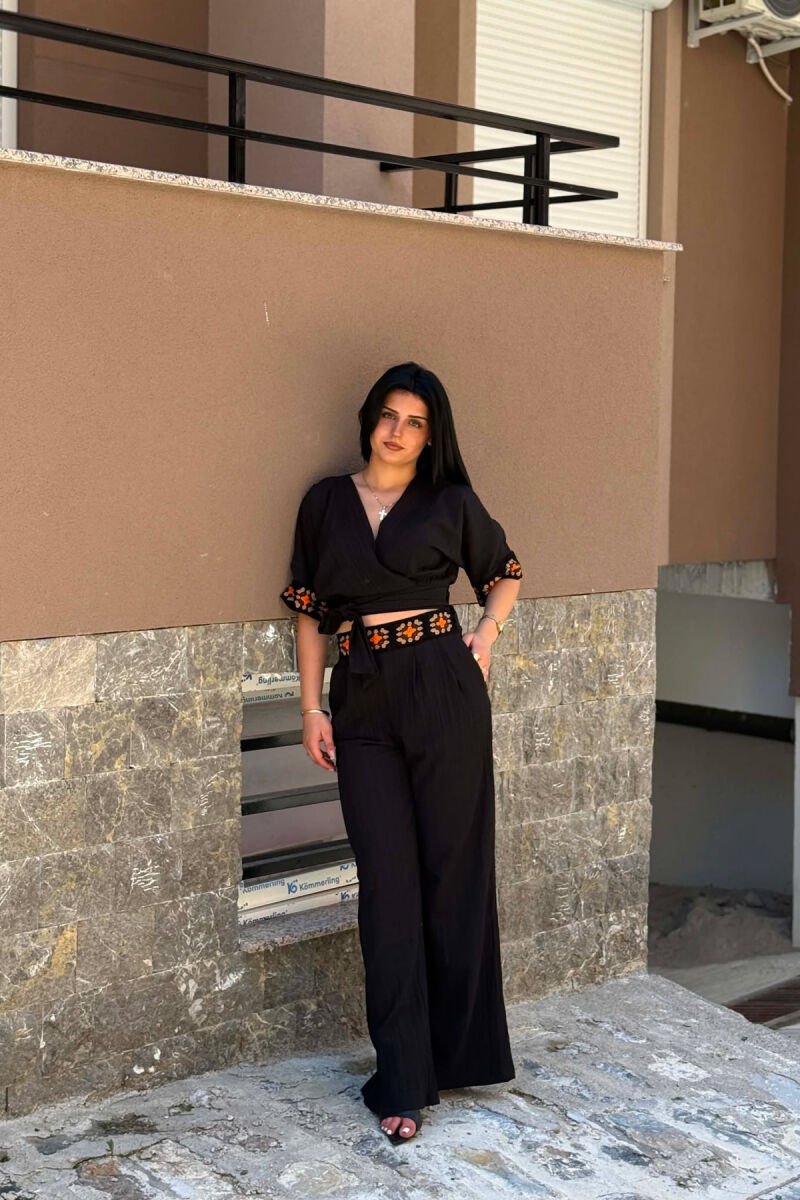 ONE COLOR CROP TOP + TROUSERS WOMAN SET BLACK/ E ZEZE - 1