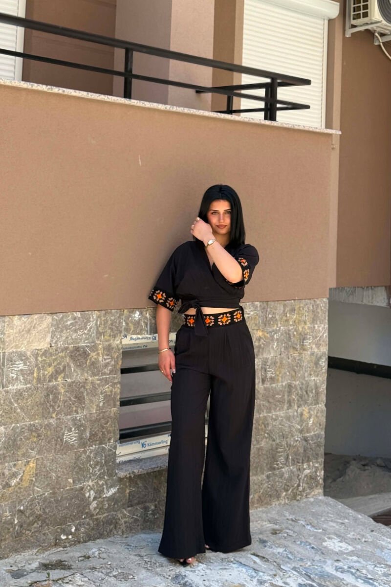 ONE COLOR CROP TOP + TROUSERS WOMAN SET BLACK/ E ZEZE - 3