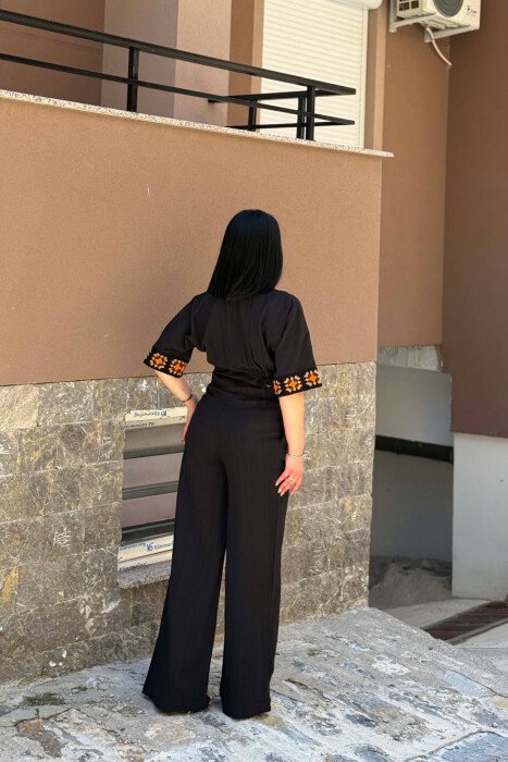 ONE COLOR CROP TOP + TROUSERS WOMAN SET BLACK/ E ZEZE - 4