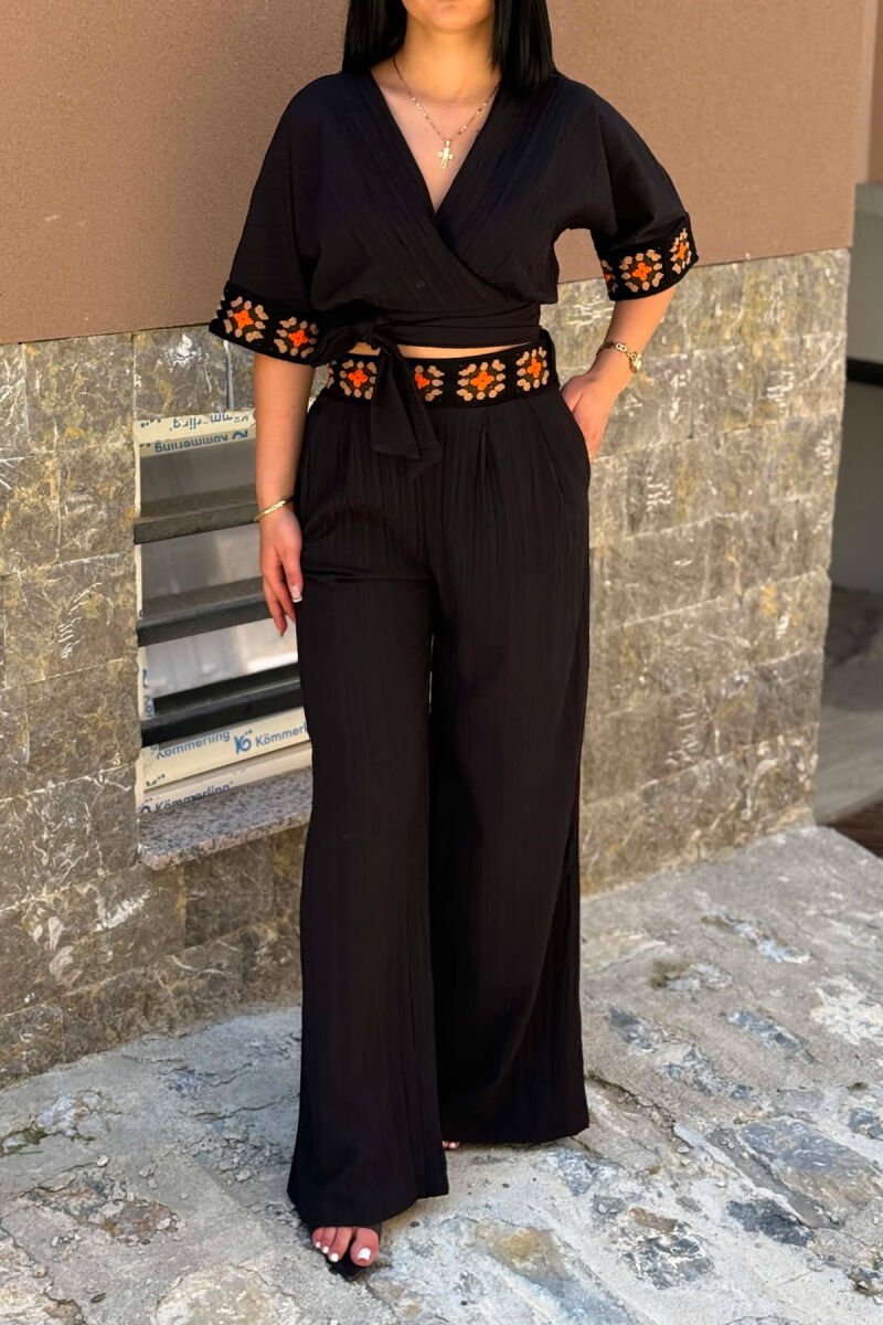 ONE COLOR CROP TOP + TROUSERS WOMAN SET BLACK/ E ZEZE - 5