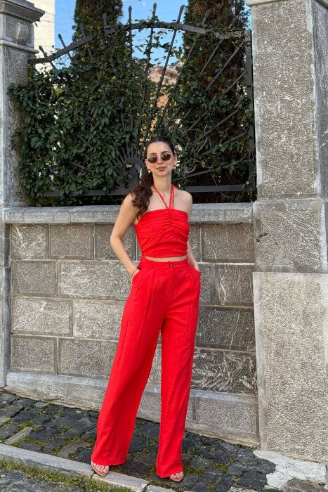 ONE COLOR CROP TOP + TROUSERS WOMAN SET RED/E KUQE - 1