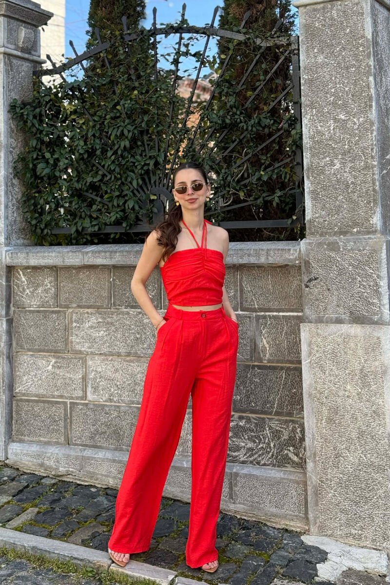 ONE COLOR CROP TOP + TROUSERS WOMAN SET RED/E KUQE - 1