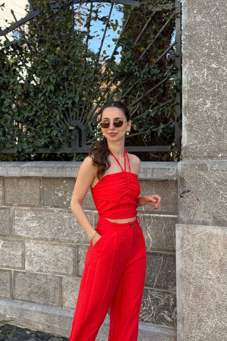 ONE COLOR CROP TOP + TROUSERS WOMAN SET RED/E KUQE - 3