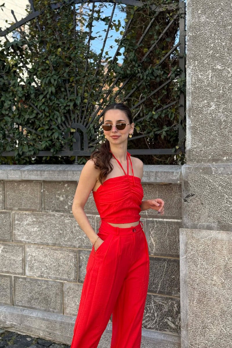 ONE COLOR CROP TOP + TROUSERS WOMAN SET RED/E KUQE - 3