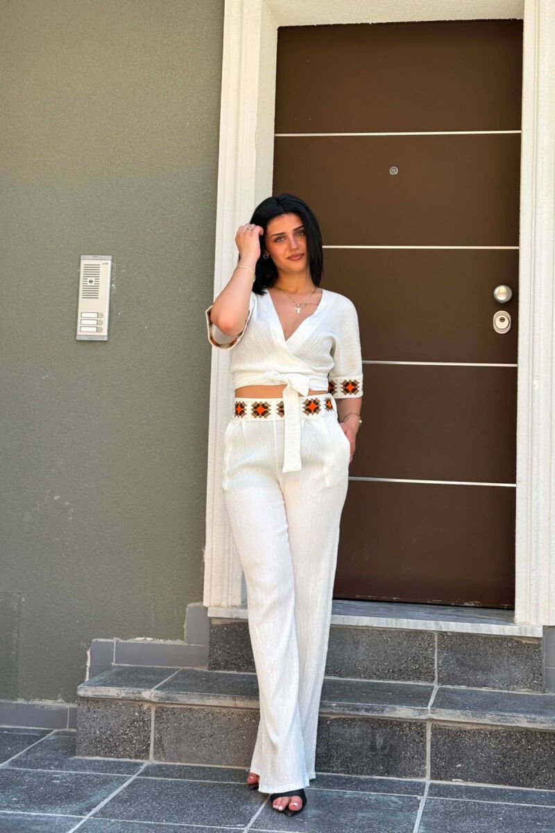 ONE COLOR CROP TOP + TROUSERS WOMAN SET WHITE-E BARDHE - 1