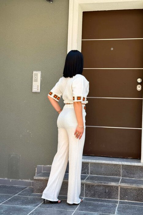 ONE COLOR CROP TOP + TROUSERS WOMAN SET WHITE-E BARDHE - 3