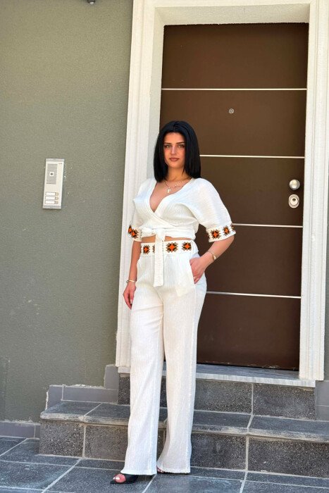 ONE COLOR CROP TOP + TROUSERS WOMAN SET WHITE-E BARDHE - 5