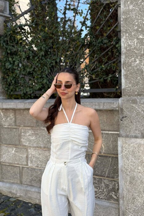 ONE COLOR CROP TOP + TROUSERS WOMAN SET WHITE-E BARDHE - 3