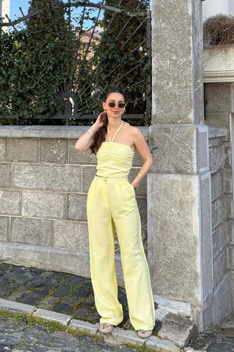 ONE COLOR CROP TOP + TROUSERS WOMAN SET YELLOW/E VERDHE - 1