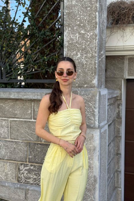ONE COLOR CROP TOP + TROUSERS WOMAN SET YELLOW/E VERDHE - 3