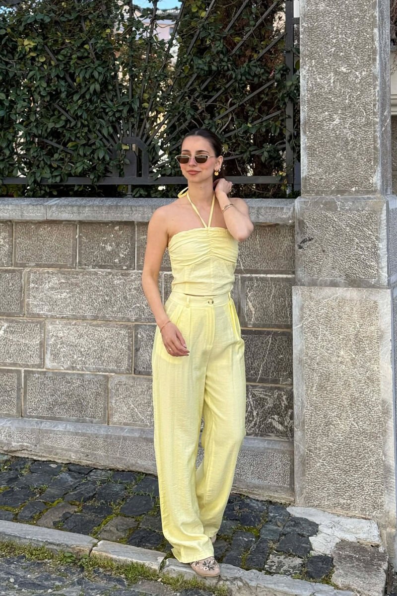 ONE COLOR CROP TOP + TROUSERS WOMAN SET YELLOW/E VERDHE - 5
