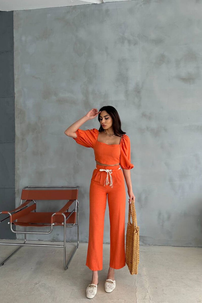 ONE COLOR CROP TOP + TROUSERS WOMAN TWO PIECE SET ORANGE/PORTOKALLI - 1