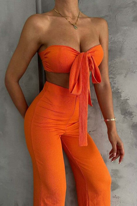 ONE COLOR CROP TOP+ TROUSERS WOMEN SET ORANGE/PORTOKALLI 