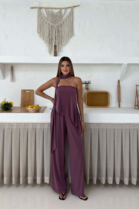 SET NJE NGJYRESH CROP TOP + PANTALLONA PER FEMRA NE NGJYRE UTHULL 