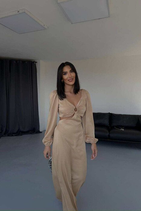 ONE COLOR CROP TOP+SKIRT WOMEN SET BEIGE/BEZHE - 6