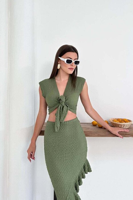 ONE COLOR CROP TOP+SKIRT WOMEN SET GREEN/JESHILE - 7