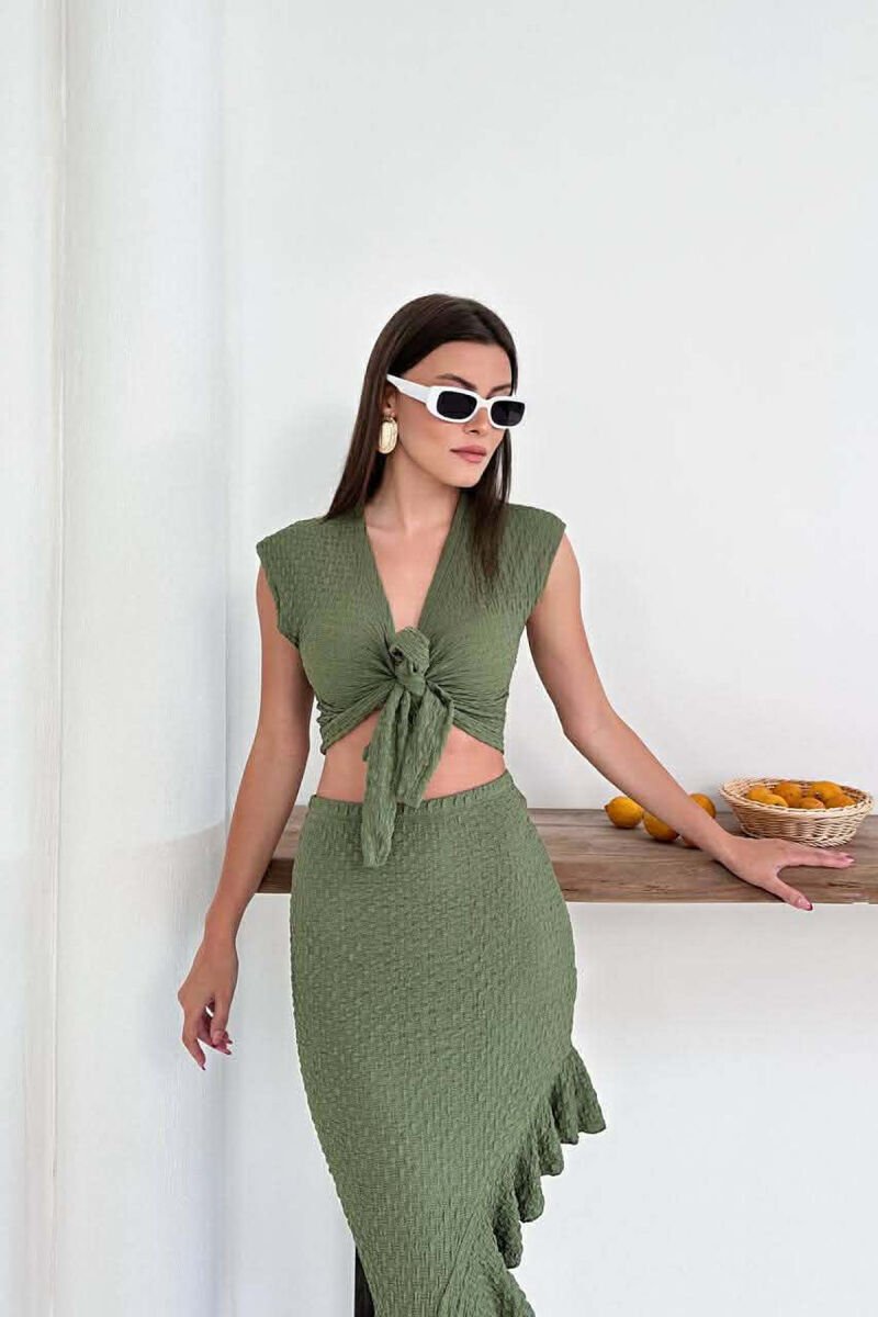 ONE COLOR CROP TOP+SKIRT WOMEN SET GREEN/JESHILE - 7