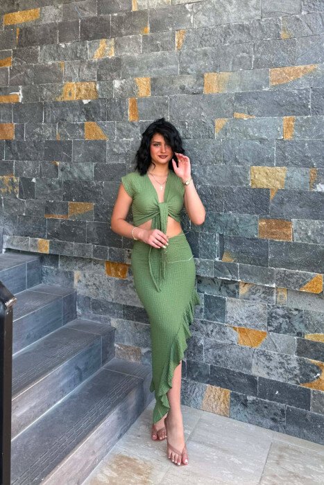 ONE COLOR CROP TOP+SKIRT WOMEN SET GREEN/JESHILE - 2