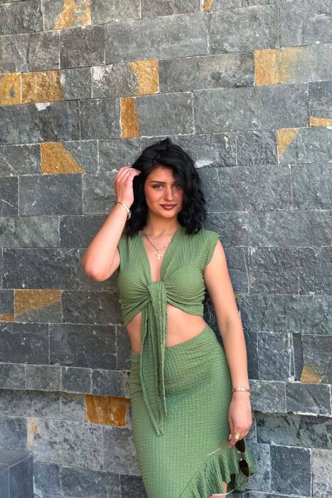 ONE COLOR CROP TOP+SKIRT WOMEN SET GREEN/JESHILE - 3