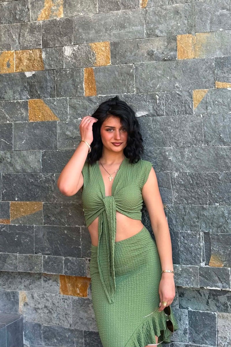 ONE COLOR CROP TOP+SKIRT WOMEN SET GREEN/JESHILE - 3