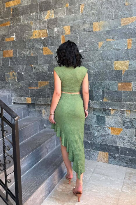 ONE COLOR CROP TOP+SKIRT WOMEN SET GREEN/JESHILE - 5