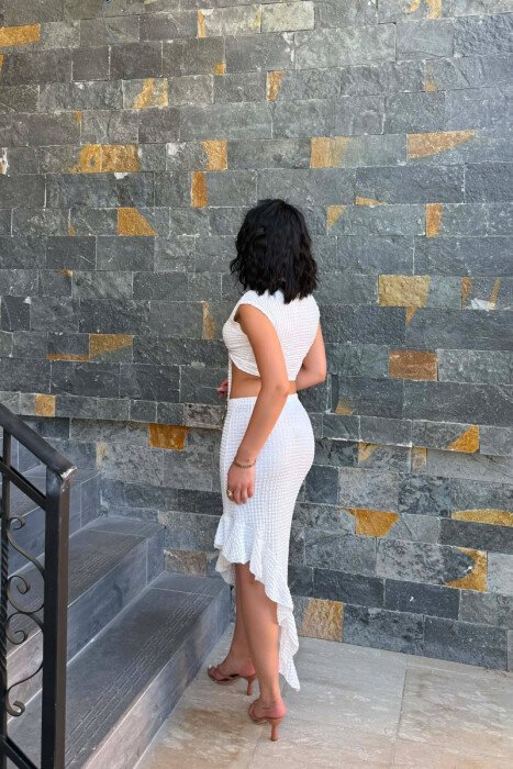 ONE COLOR CROP TOP+SKIRT WOMEN SET WHITE-E BARDHE - 5