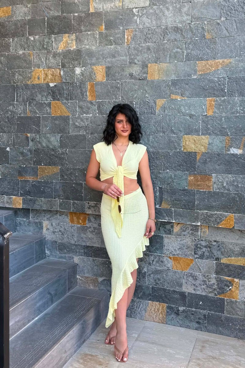 ONE COLOR CROP TOP+SKIRT WOMEN SET YELLOW/E VERDHE - 1