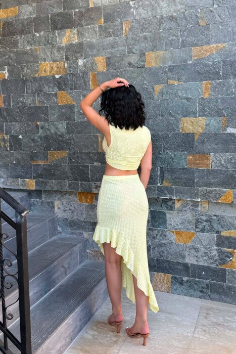 ONE COLOR CROP TOP+SKIRT WOMEN SET YELLOW/E VERDHE - 5