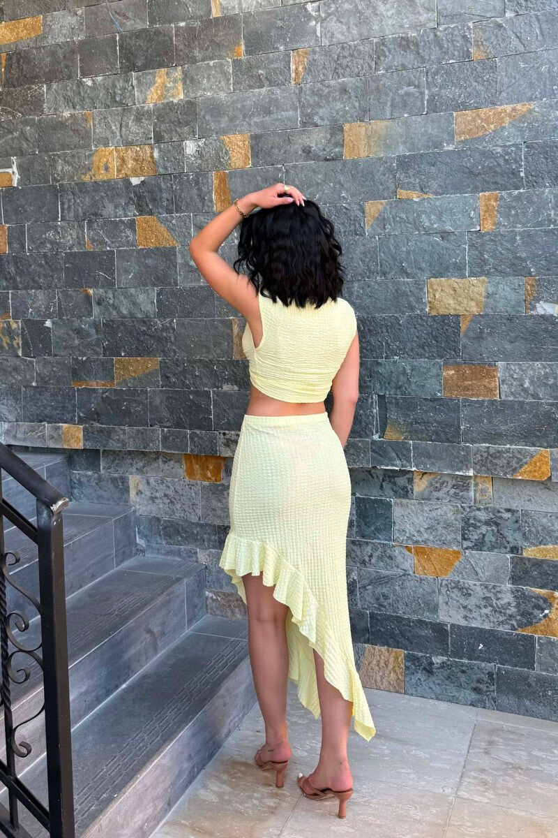 ONE COLOR CROP TOP+SKIRT WOMEN SET YELLOW/E VERDHE - 5