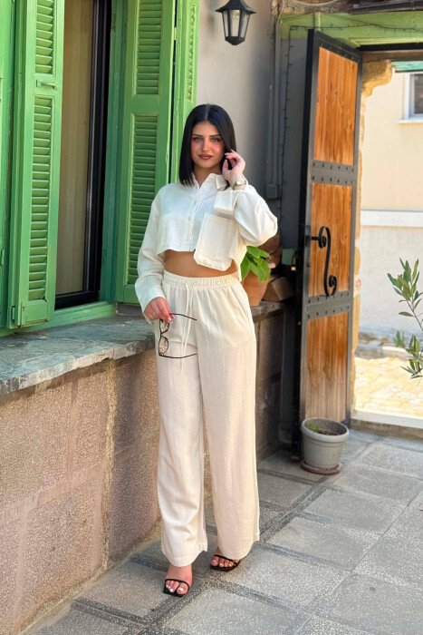 SET KEMISHE E SHKURTER+ PANTALLONA PER FEMRA NE NGJYRE KREM - KLAUDIO FASHION