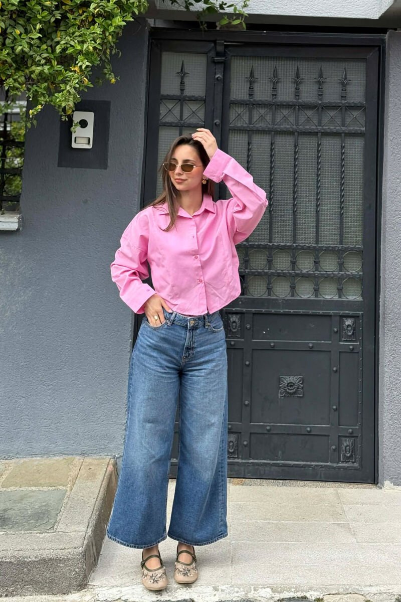 ONE COLOR CROPED WOMAN SHIRT PINK/ROZE - 5