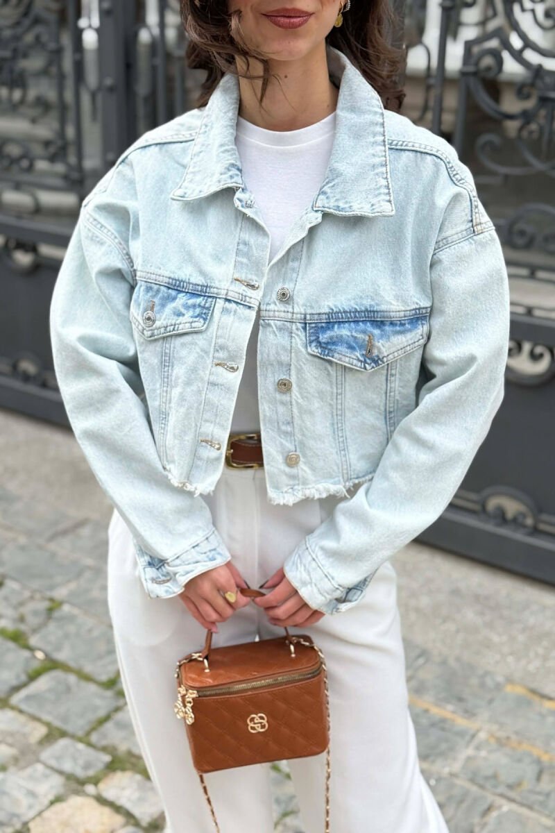ONE COLOR CROPPED DENIM WOMEN JACKET LIGHTBLUE/BZ - 3