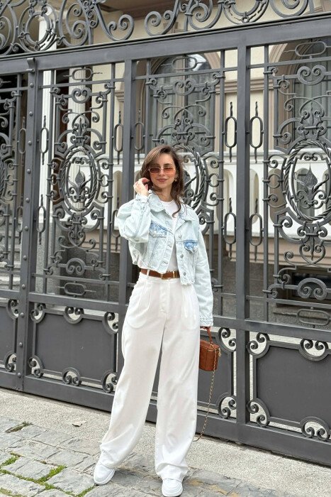 ONE COLOR CROPPED DENIM WOMEN JACKET LIGHTBLUE/BZ - 4