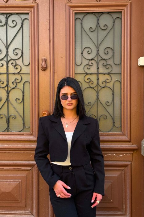 ONE COLOR CROPPED JACKET +TROUSERS WOMAN SET BLACK/ E ZEZE - 6