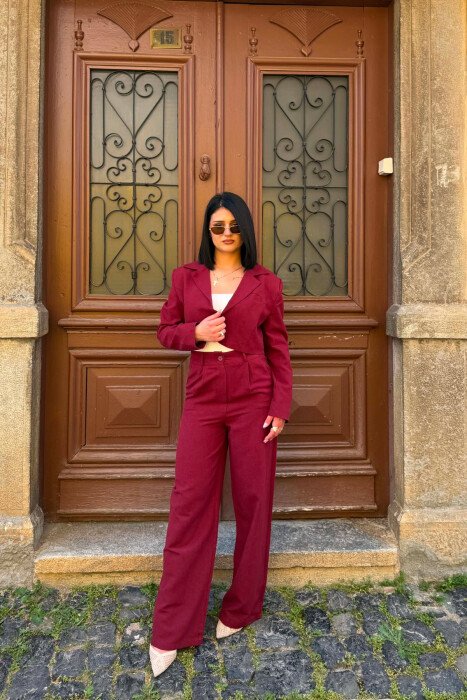 ONE COLOR CROPPED JACKET +TROUSERS WOMAN SET BURGUNDY/VISHNJE - 1