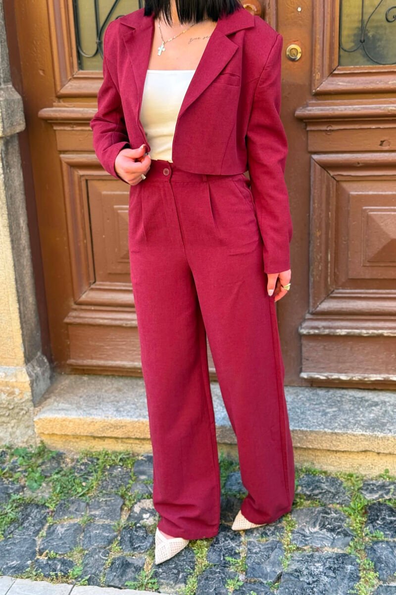 ONE COLOR CROPPED JACKET +TROUSERS WOMAN SET BURGUNDY/VISHNJE - 2