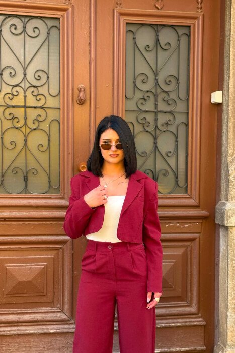 ONE COLOR CROPPED JACKET +TROUSERS WOMAN SET BURGUNDY/VISHNJE - 3