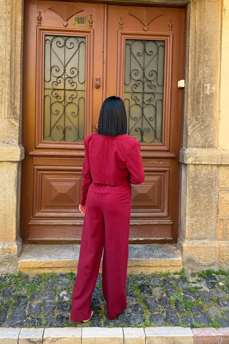 ONE COLOR CROPPED JACKET +TROUSERS WOMAN SET BURGUNDY/VISHNJE - 4