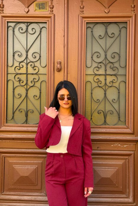 ONE COLOR CROPPED JACKET +TROUSERS WOMAN SET BURGUNDY/VISHNJE - 5