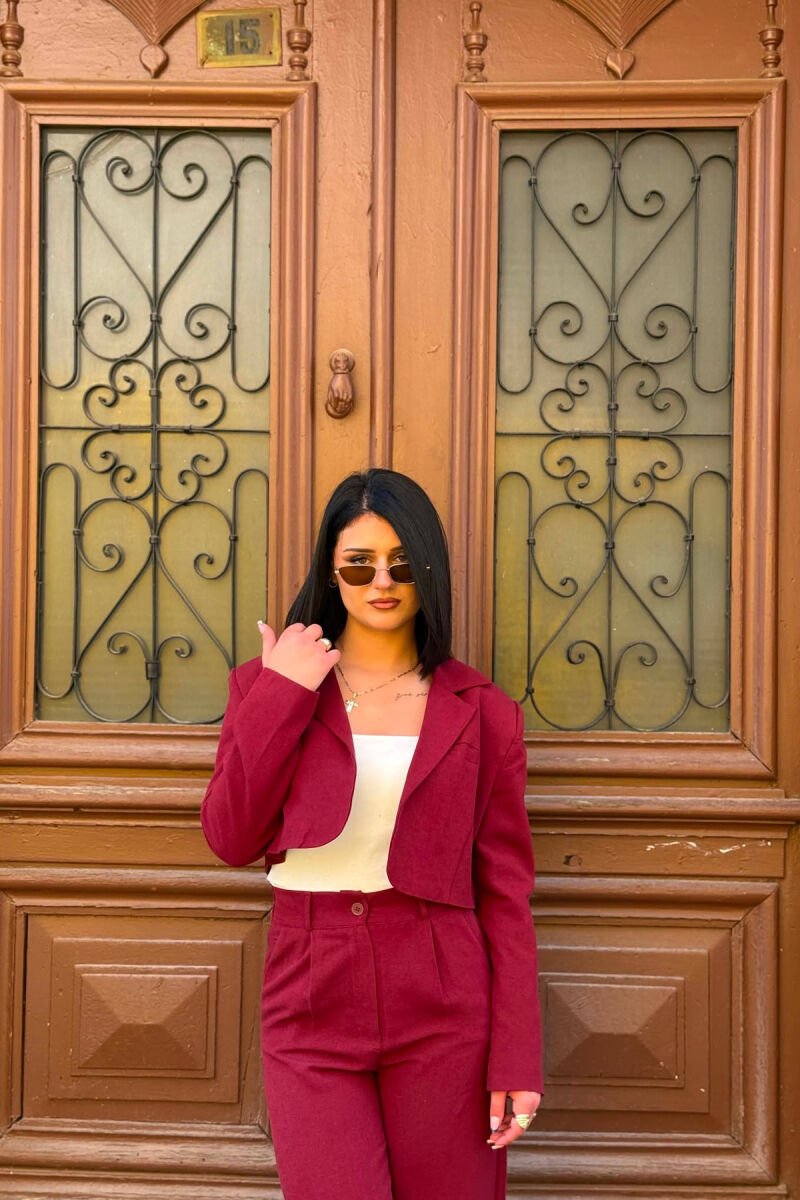 ONE COLOR CROPPED JACKET +TROUSERS WOMAN SET BURGUNDY/VISHNJE - 5